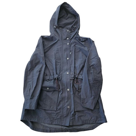 J.Crew Womens Navy Blue Hooded Rain Jacket Cotton Nylon Utility Anorak Small - Picture 2 of 7